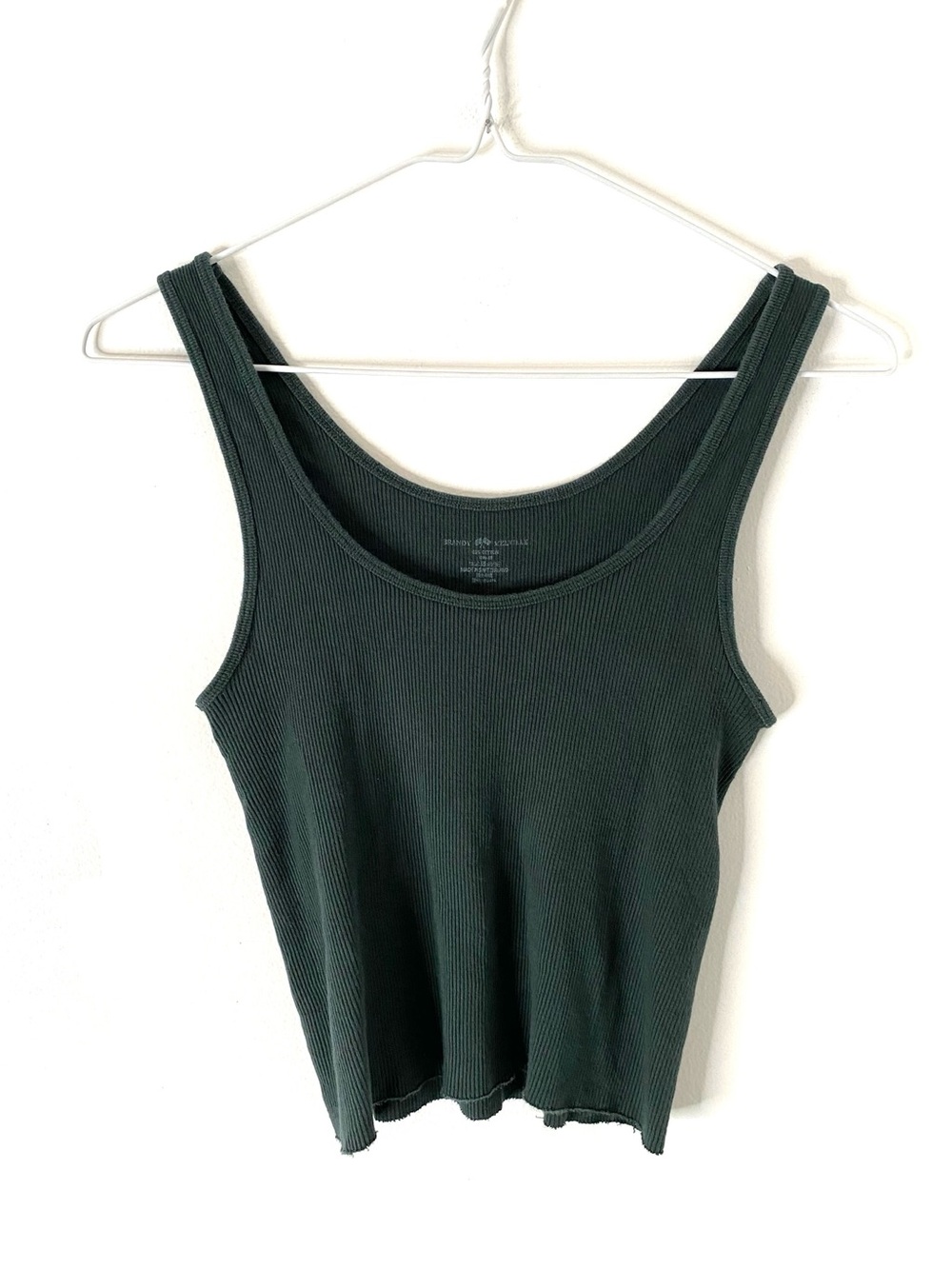 Brandy Melville Dark Green Ribbed Cropped Tank Top Cotton Stretch One Size